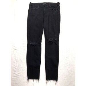 MOTHER Looker Jean Women 28 (30x27) Black Ankle Fray Guilty As Sin Wash Stretch